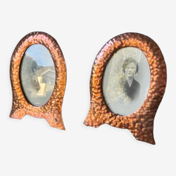 Pair of art nouveau copper metal photo frames