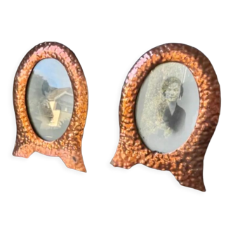 Pair of art nouveau copper metal photo frames