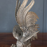 Two roosters in silver metal mid-twentieth century
