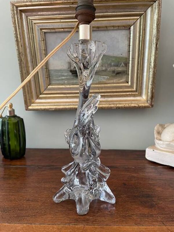 Pied de lampe en cristal en forme de poisson, années 50