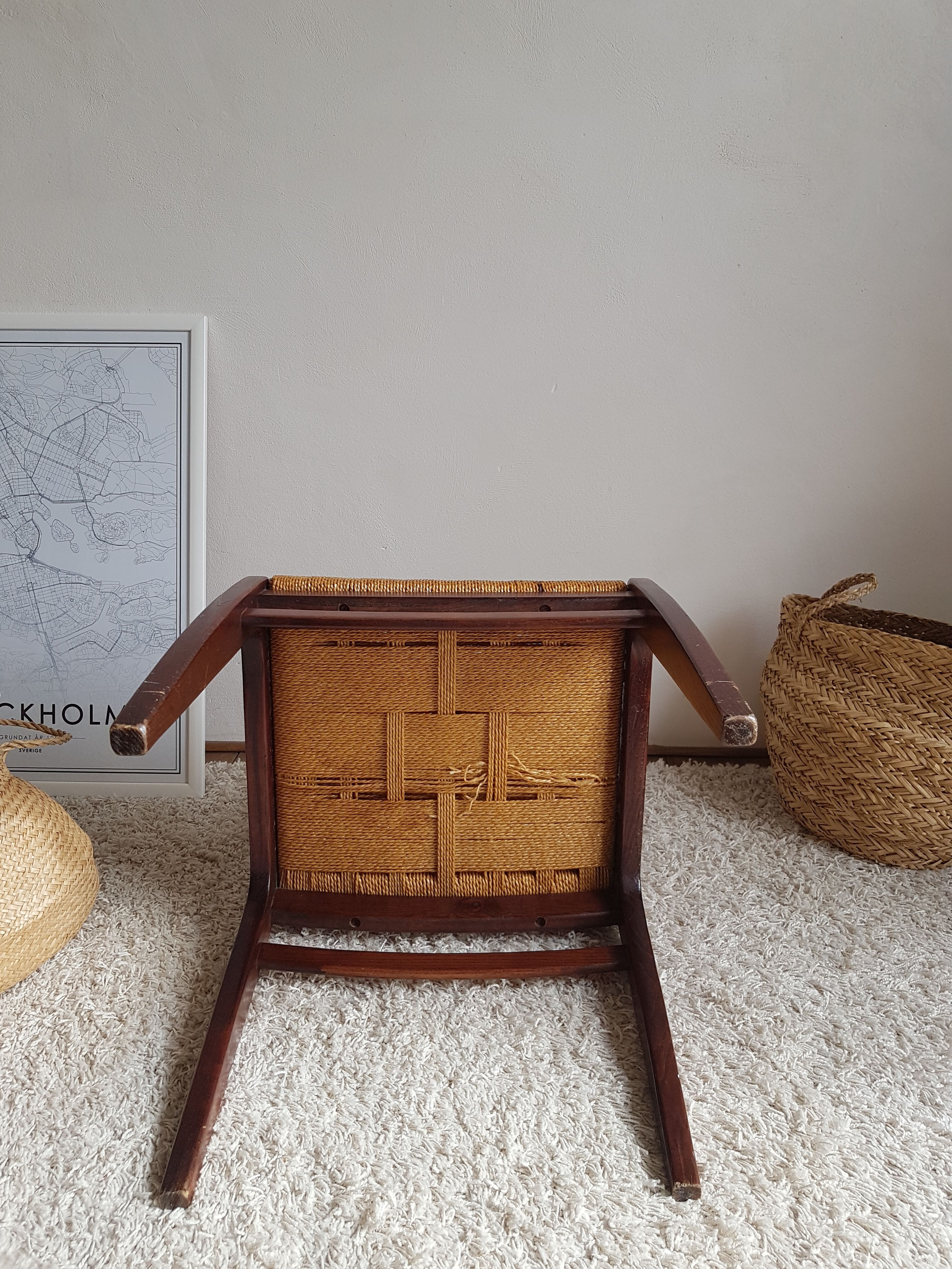 Pair of Scandinavian chairs in braided rope-circa 1960