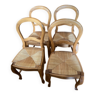 Lot de 4 chaises paillées en bois