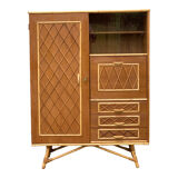 Armoire rotin et pieds compas 1960