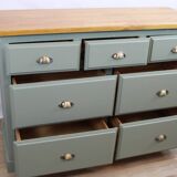 Sage green solid pine chest of drawers 1980 France