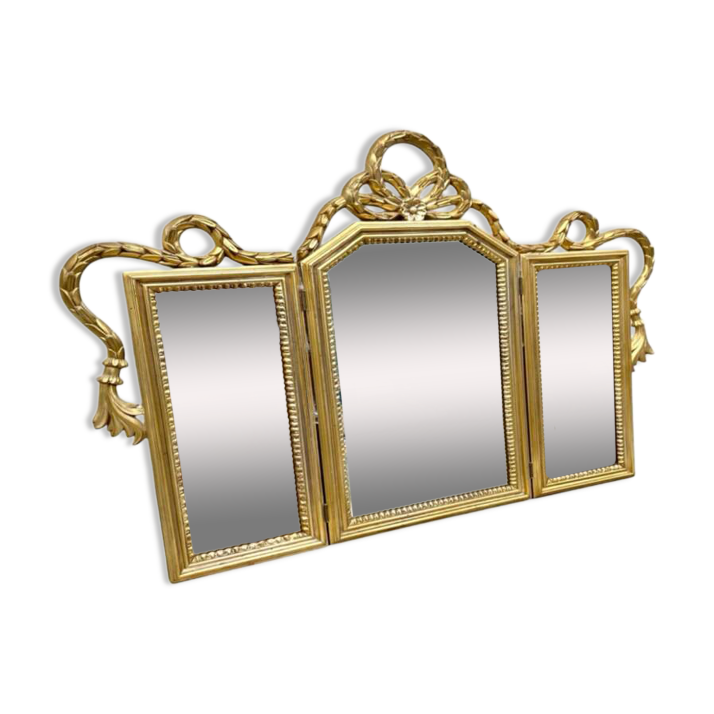 Miroir triptyque en bois doré et sculpté