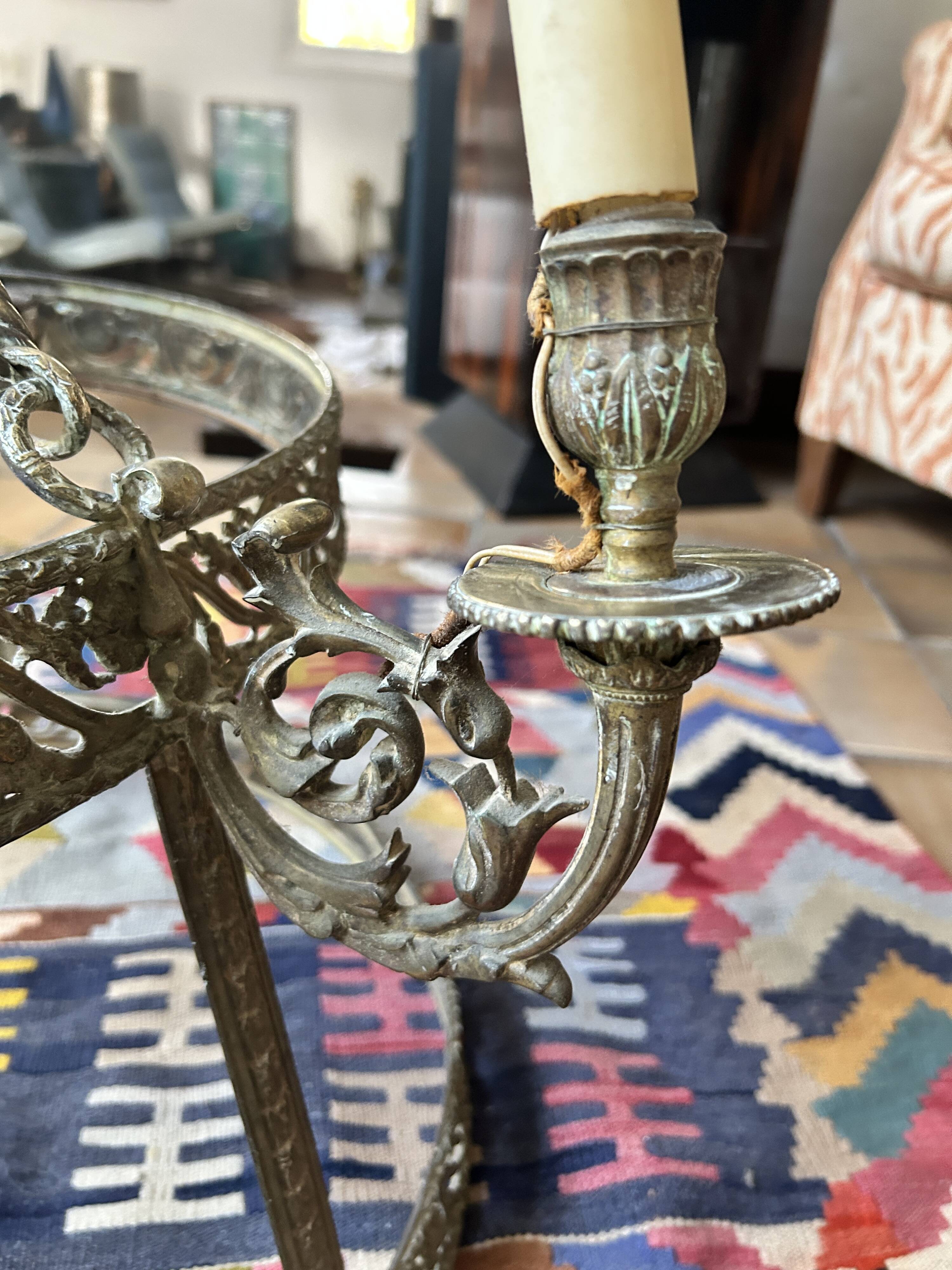 Brass chandelier from the early 20th century.