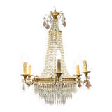 Lustre à pampilles de forme montgolfière, style Louis XVI