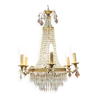 Lustre à pampilles de forme montgolfière, style Louis XVI