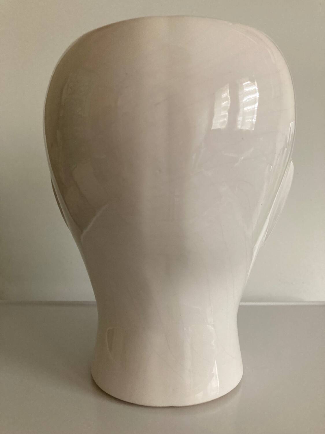 Vintage white ceramic face-shaped vase or planter