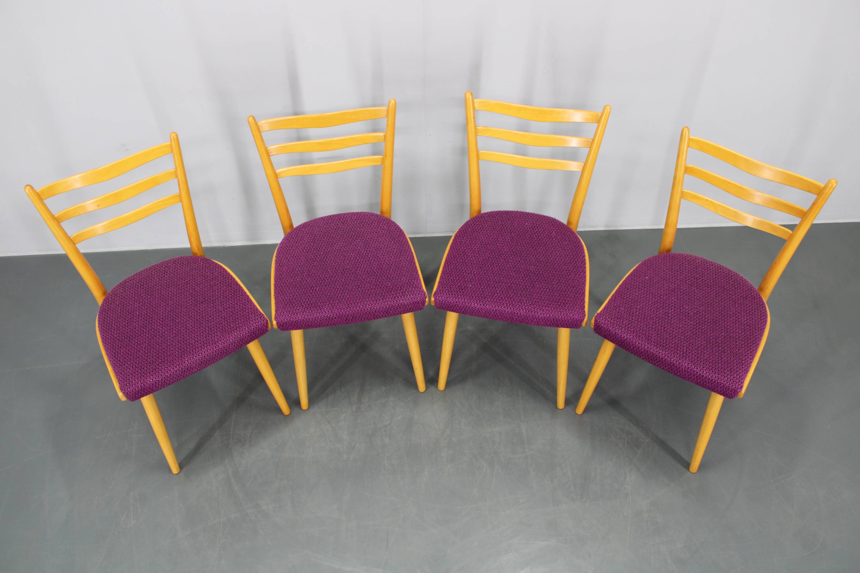 1960s Set of Four Beech Dining Chairs, Czechoslovakia