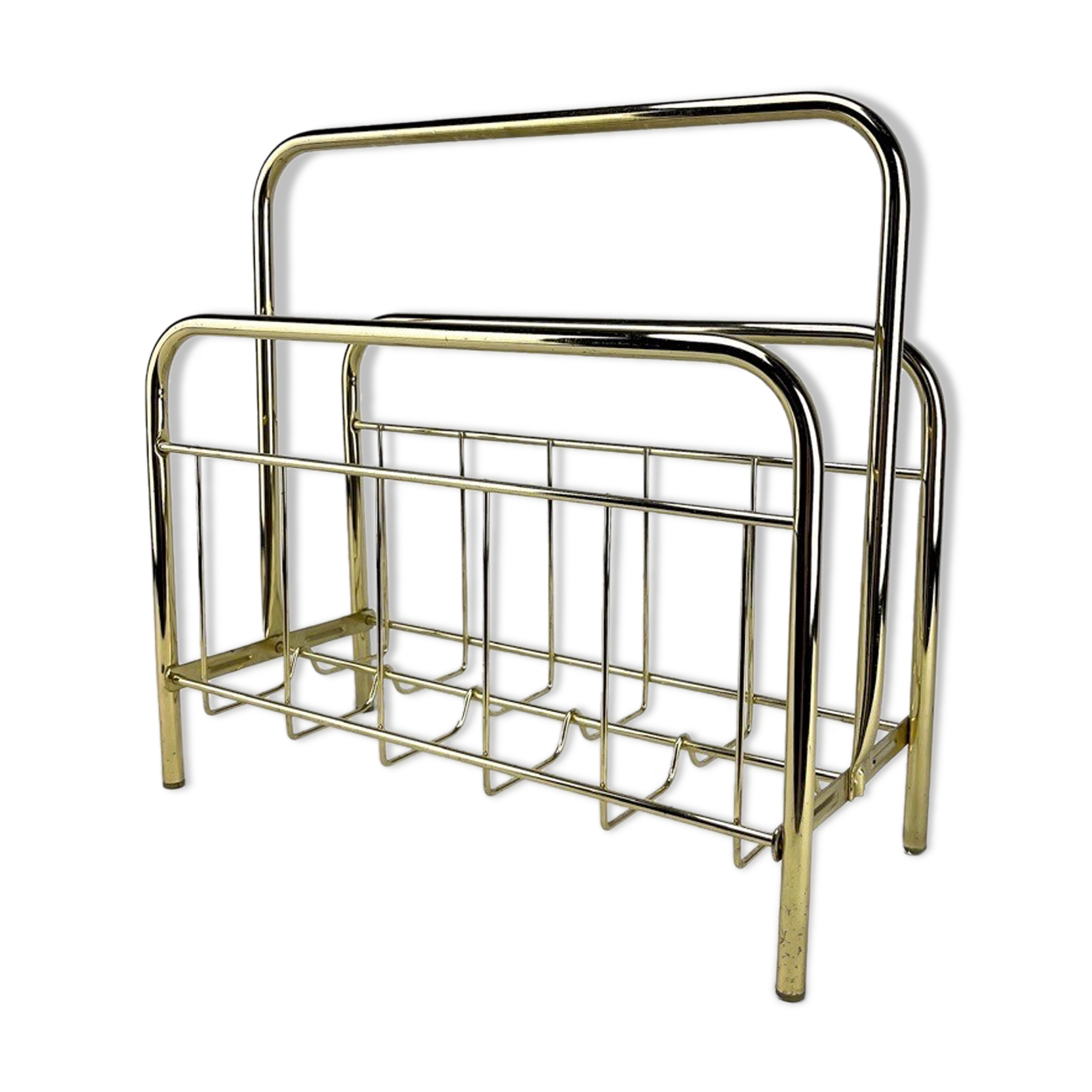 Graphic magazine holder in golden brass 70s