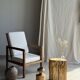 Table d'appoint en bois pétrifié orange doré et blanche ovale H46 D38 - 333