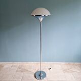 Modernist floor lamp in chromed metal and white satin glass, 1960s