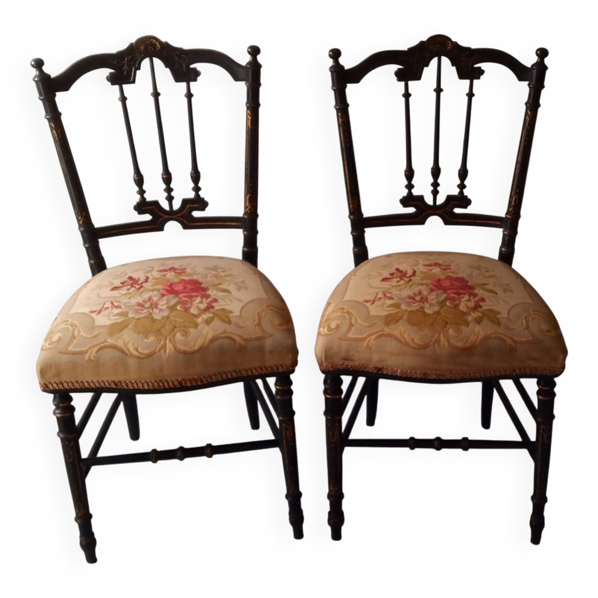Chaises Napoléon III noires et dorées
