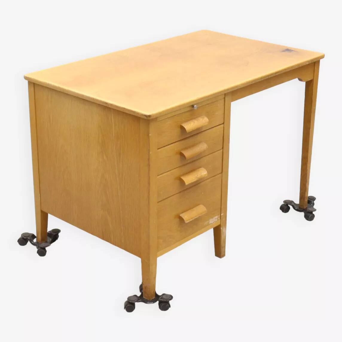 Vintage Scandinavian oak desk with 4 drawers – Sweden – 1960s