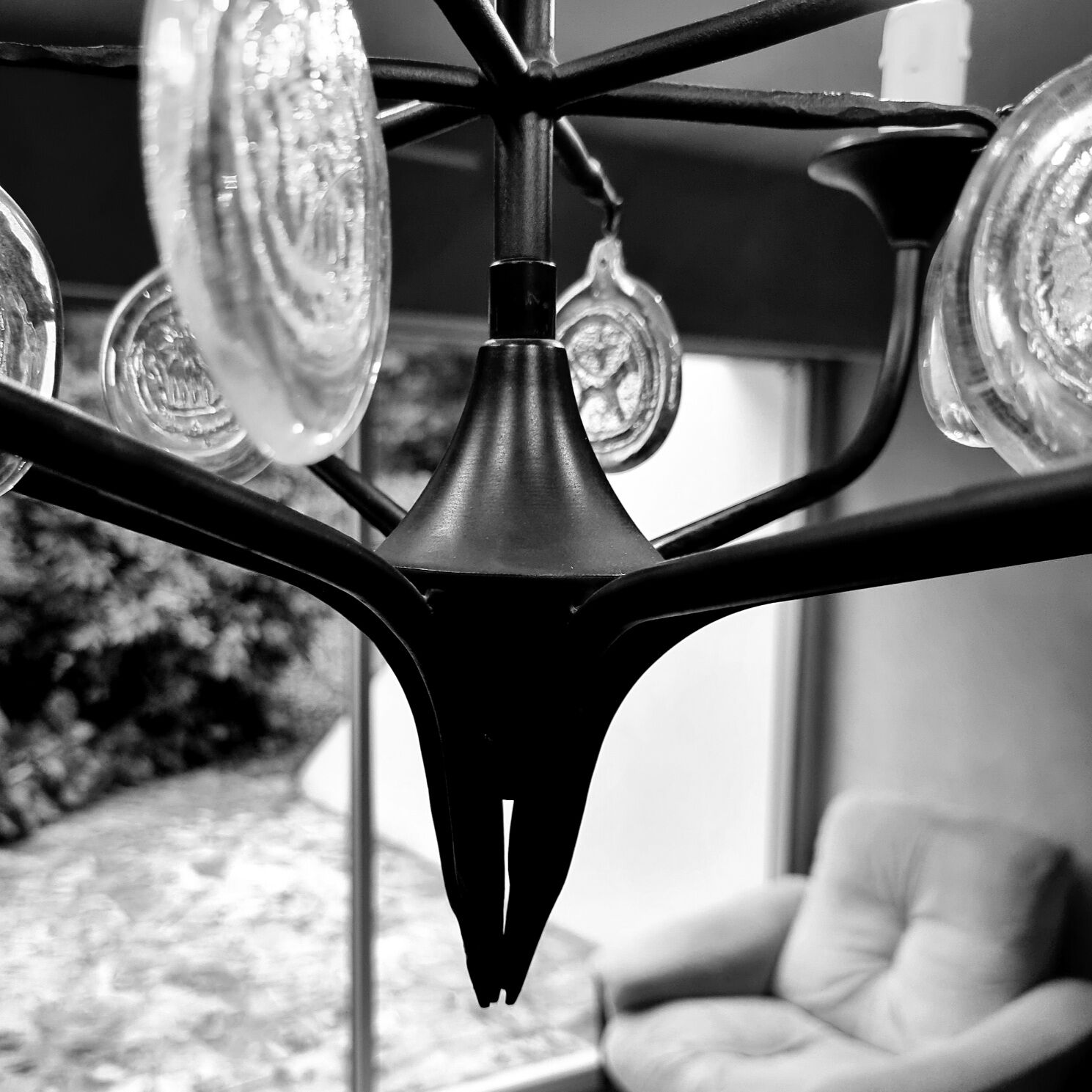 Scandinavian chandelier in lacquered metal and glass by Erik Höglund and Boda Glasburk, for Holm Soresen