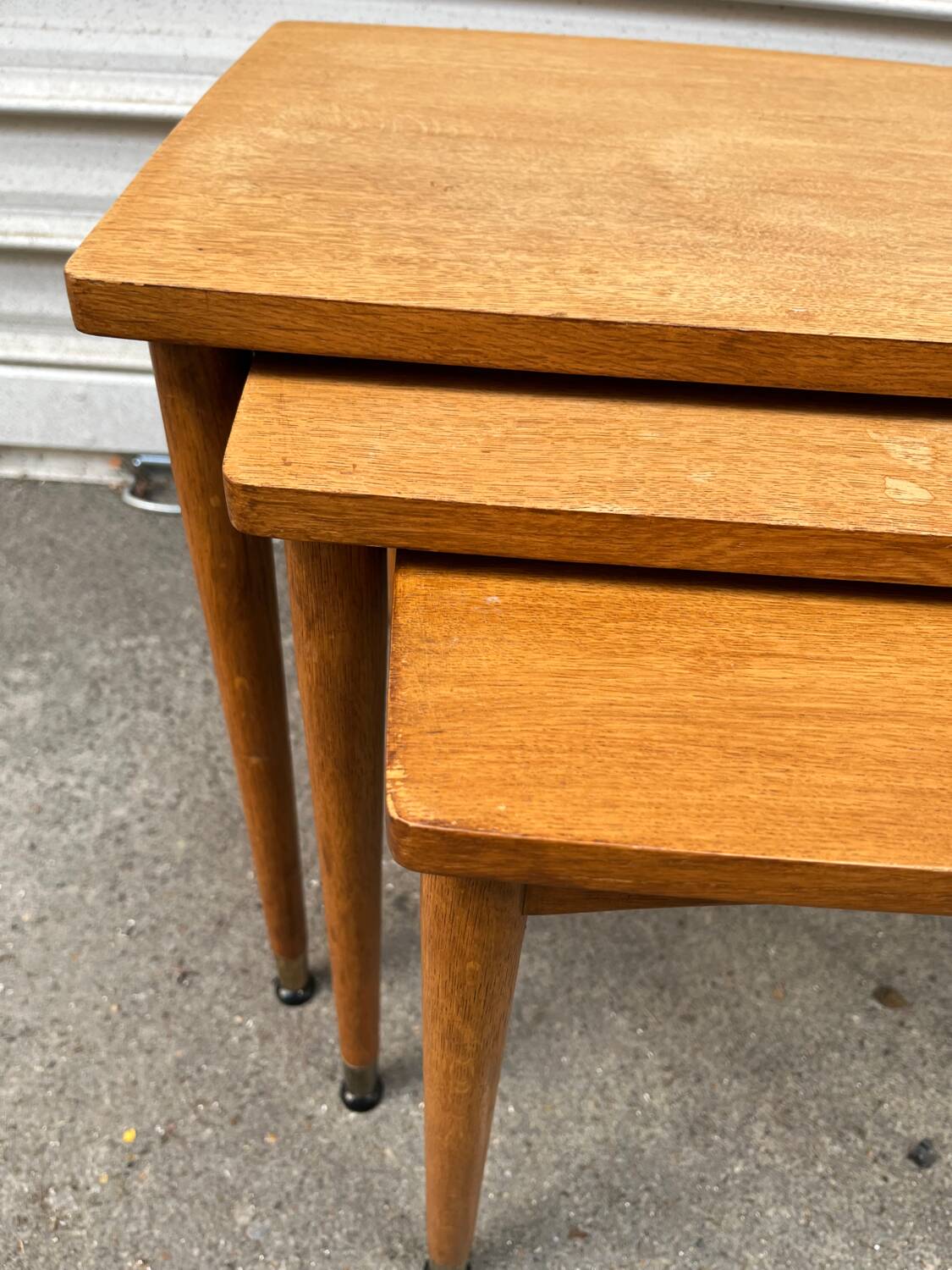 3 wooden nesting tables, 50s-60s