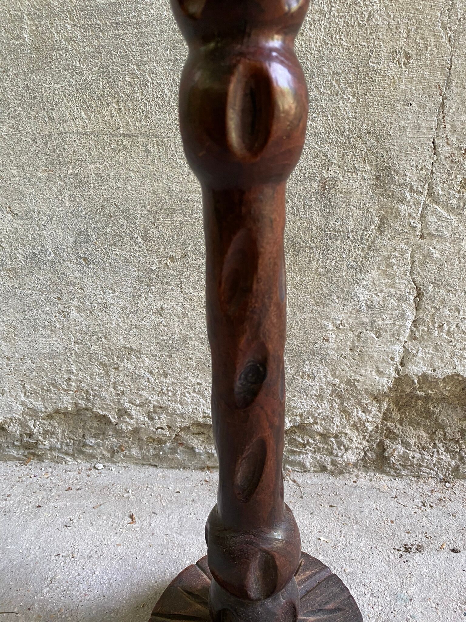 Rustic ashtray carved wood on vintage stand
