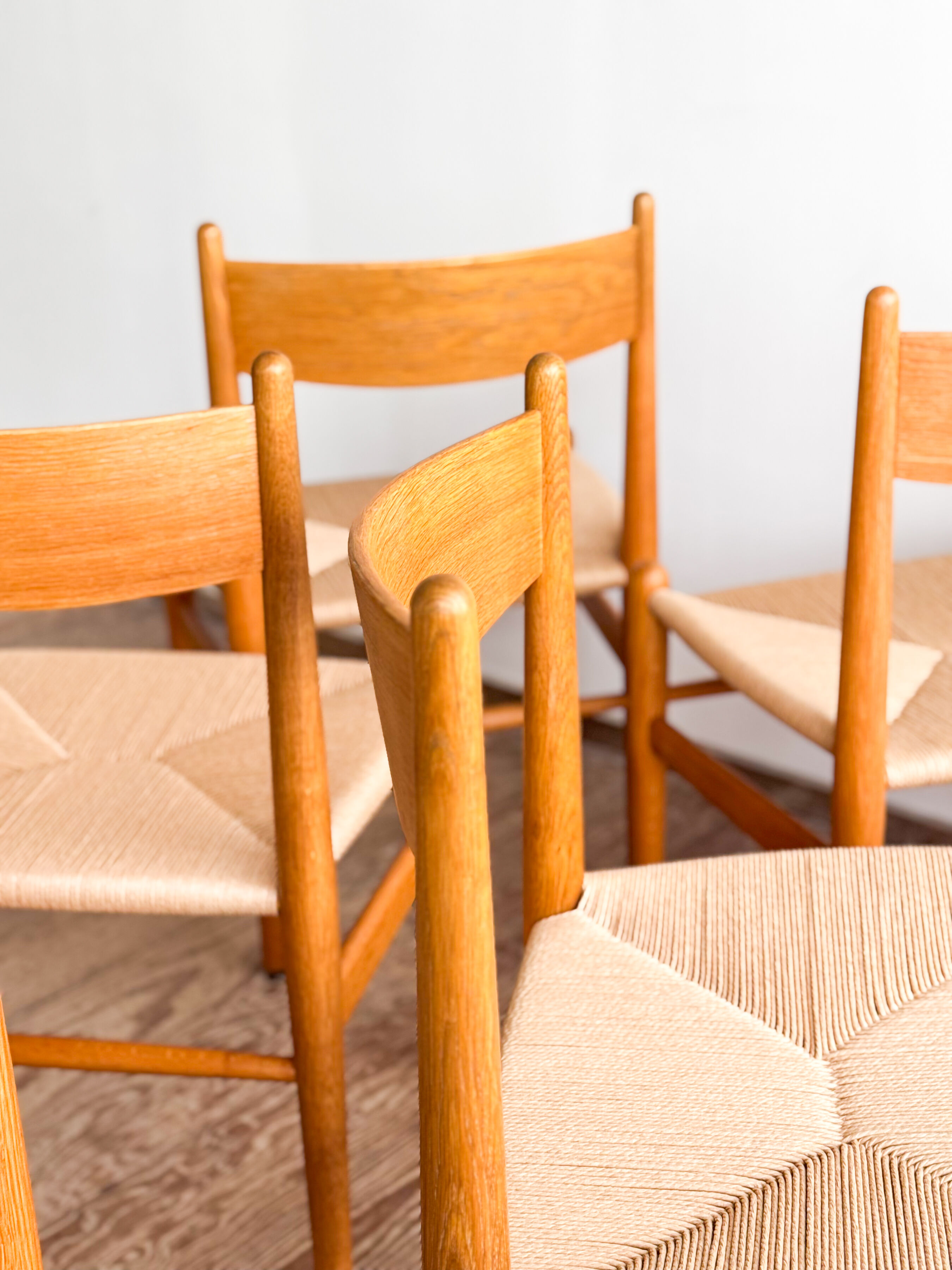 Ensemble de 6 chaises CH36 de Hans J. Wegner en chêne, corde danoise