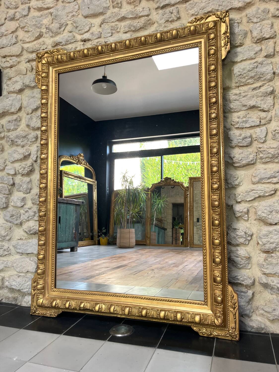 Antique mirror 133cm/96.5cm gilded with gold leaf