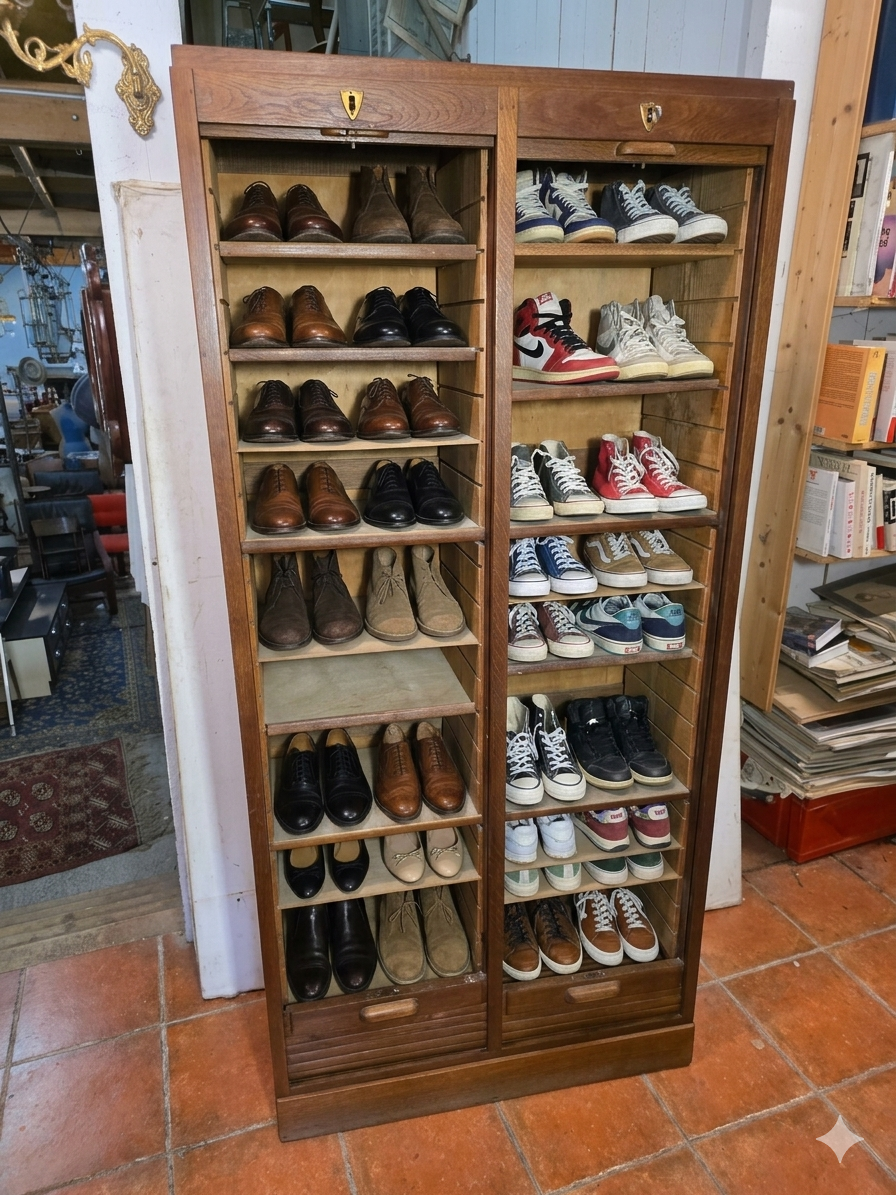 Antique double curtain oak cabinet