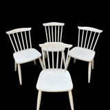 Series of 4 vintage solid wood chairs Scandinavian style
