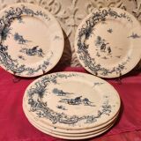 6 large Gien flat plates with hunting decor
