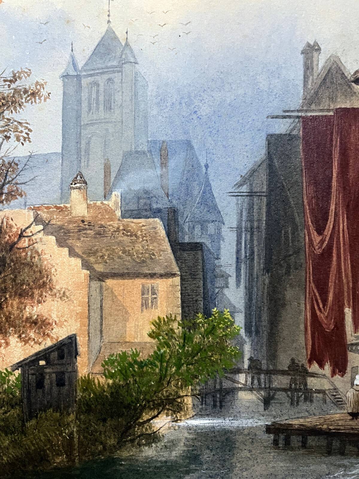 Large Watercolour Table XIX Century Tanneries District (Rouen?)