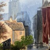 Large Watercolour Table XIX Century Tanneries District (Rouen?)