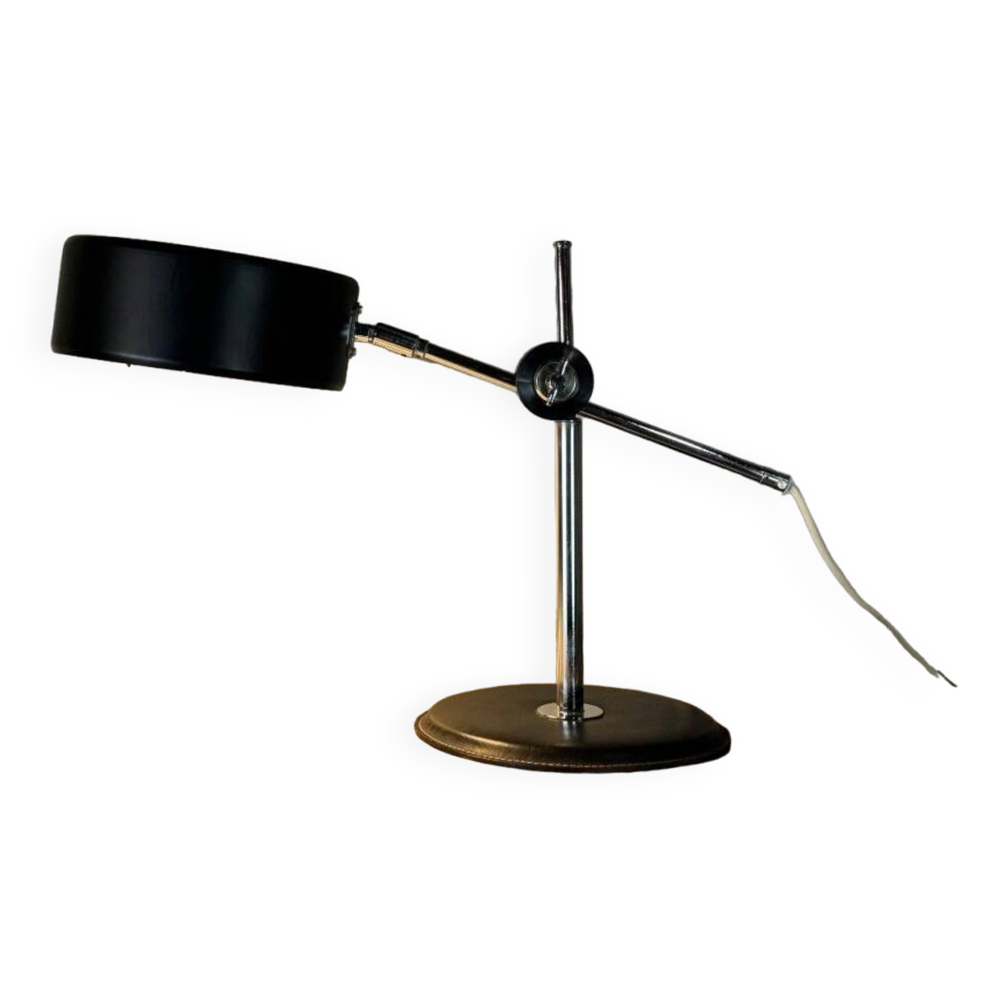 Desk Lamp By Anders Pehrson For Ateljé Lyktan Circa 1960, Leather, Chrome And Metal