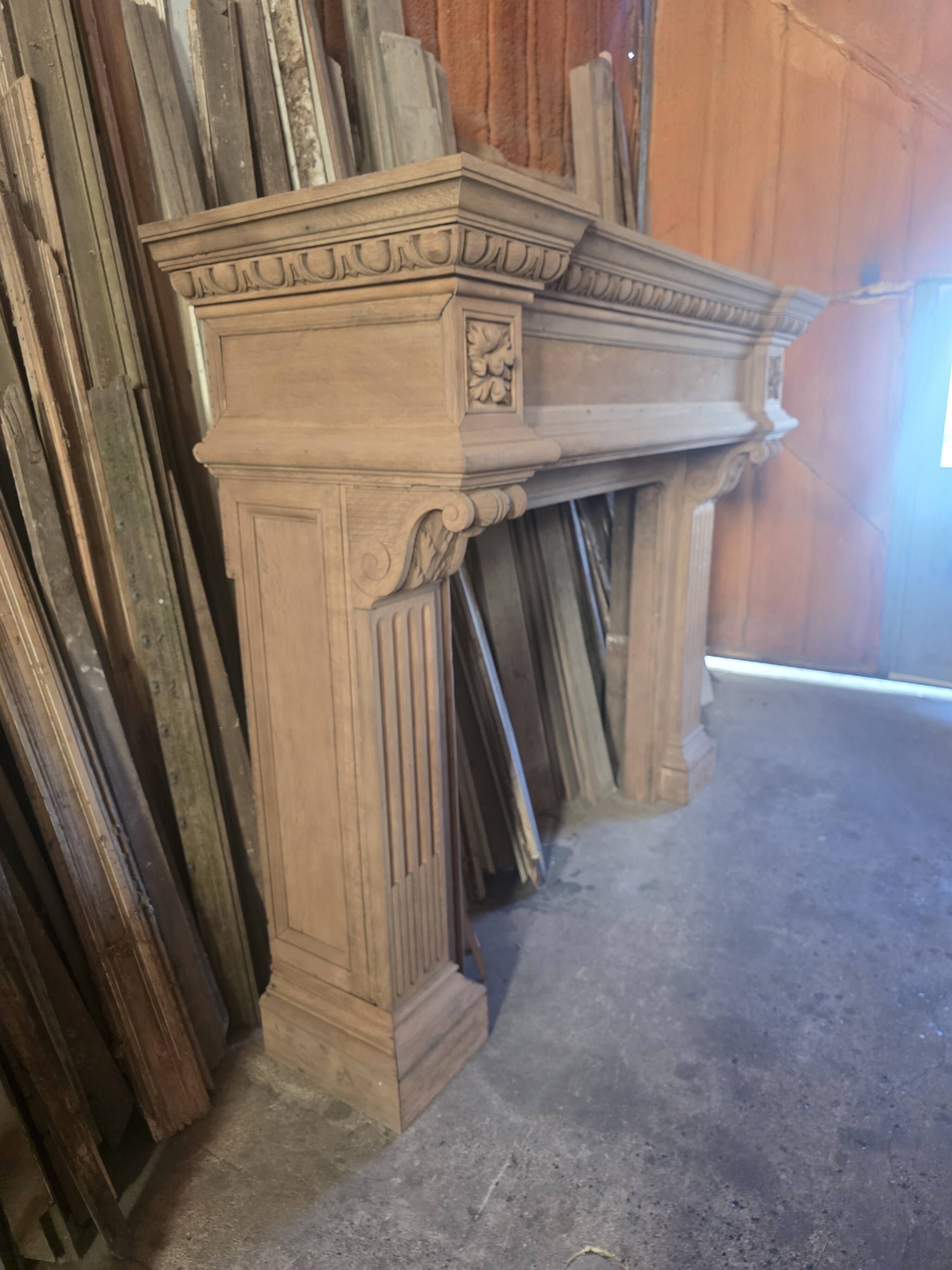 19th-century oak castle fireplace
