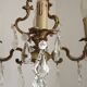 French Antique Art Nouveau 4 Light 3 Side Brass Crystal Cage Chandelier