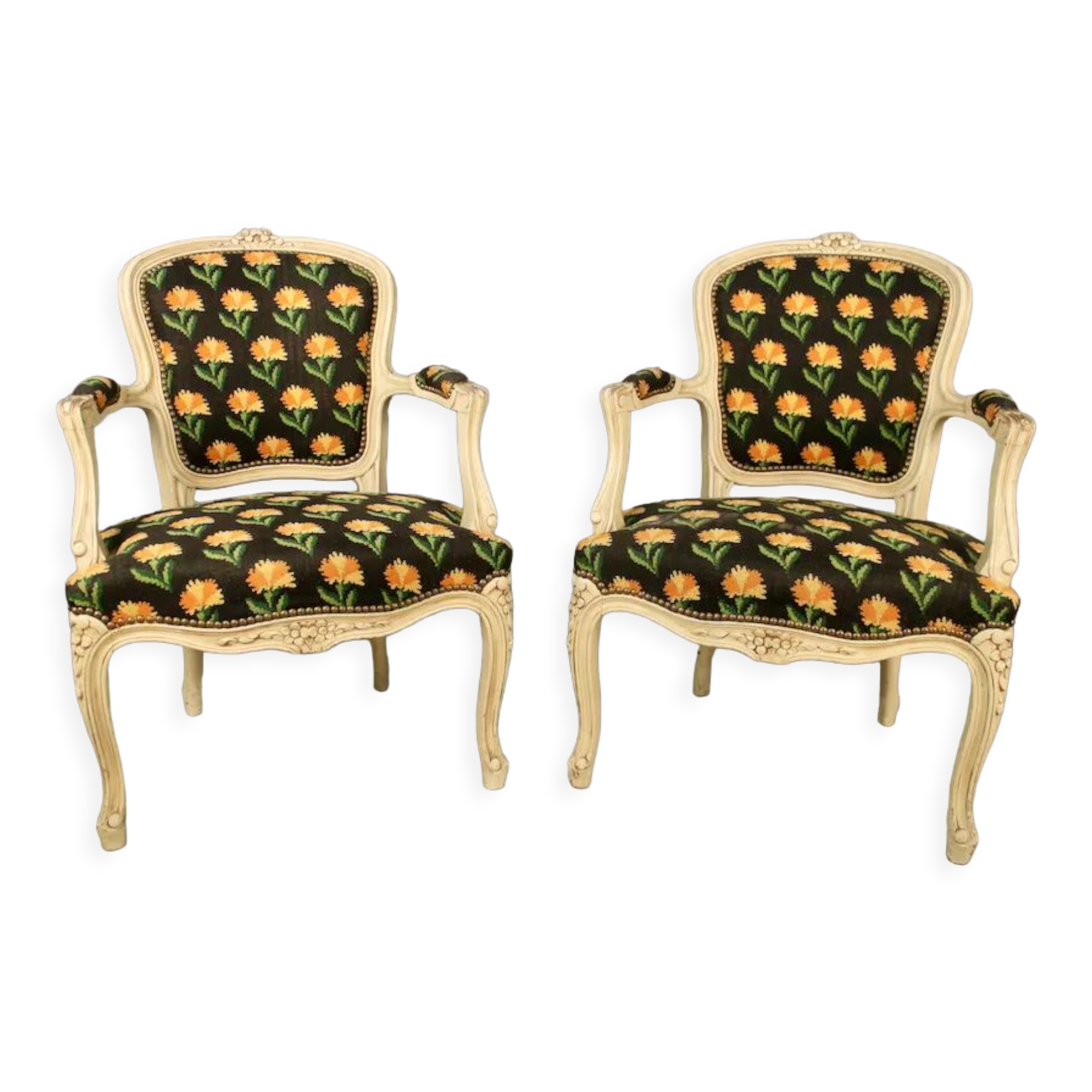 Pair of cabriolet armchairs Louis XV style