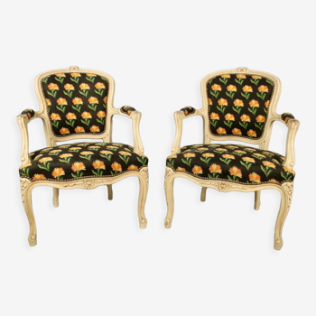 Pair of cabriolet armchairs Louis XV style