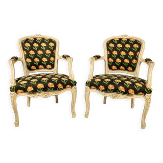 Pair of cabriolet armchairs Louis XV style