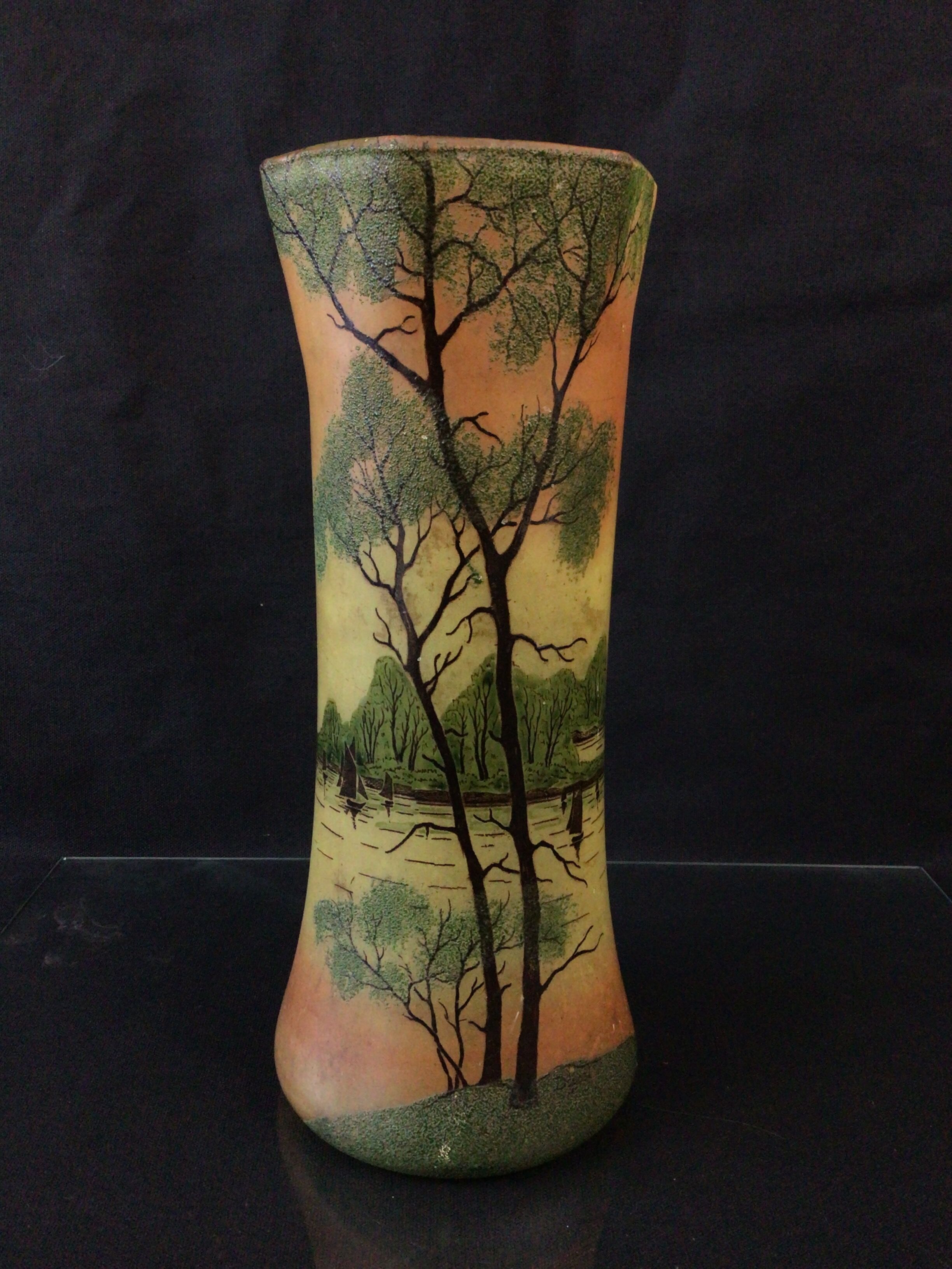 Vase verre émaillé legras art déco