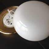 Half moon ceiling light in white opaline / vintage 70-80s