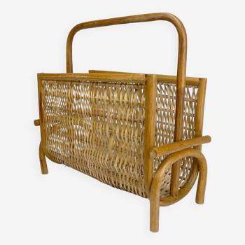 Rattan and wicker magazine rack 60s