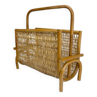 Rattan and wicker magazine rack 60s