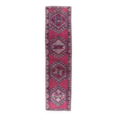 Tapis coureur rose noué à la main turc des années 1970 83x347