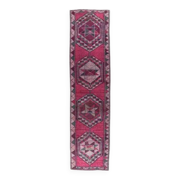 1970s Turkish Hand-Knotted Pink Runner Rug 83x347