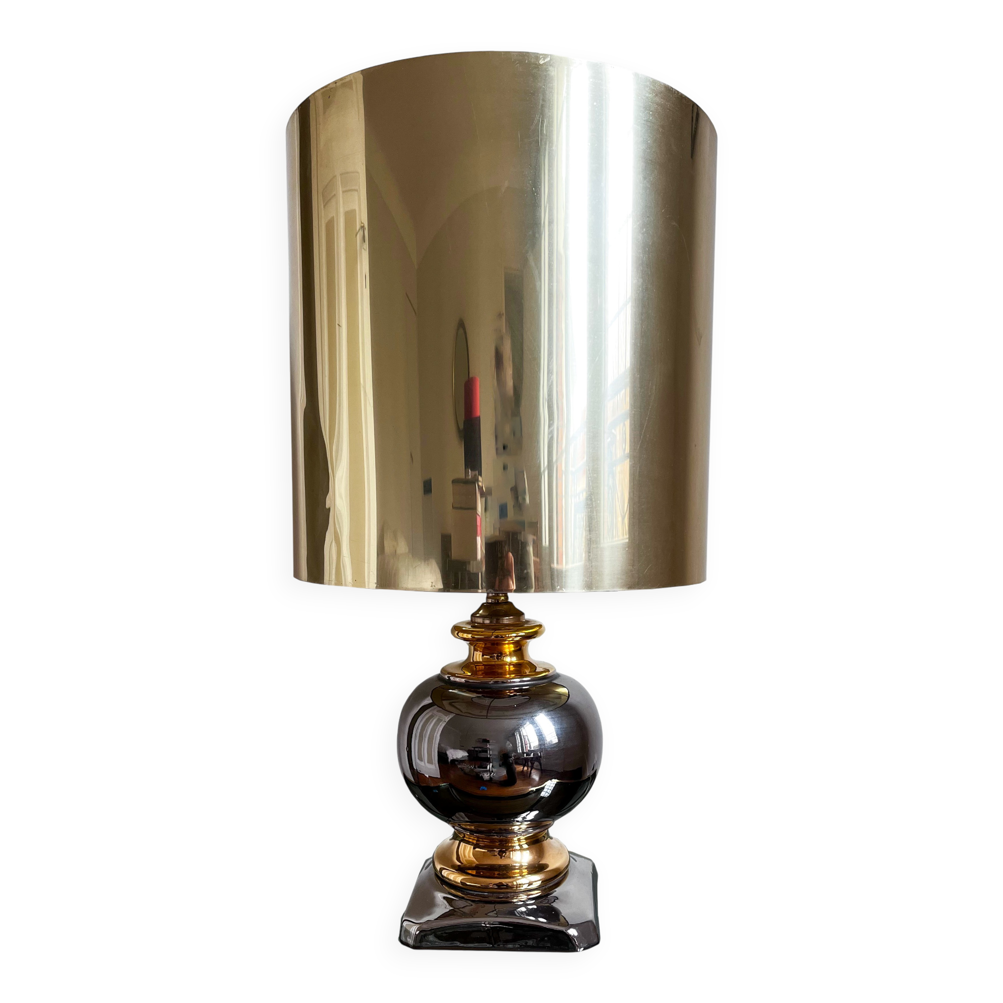 Table lamp in chrome and gold ceramic, 1970s