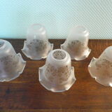 Gilded metal chandelier, 5 branches, opaque glass cupola - 60s/70s