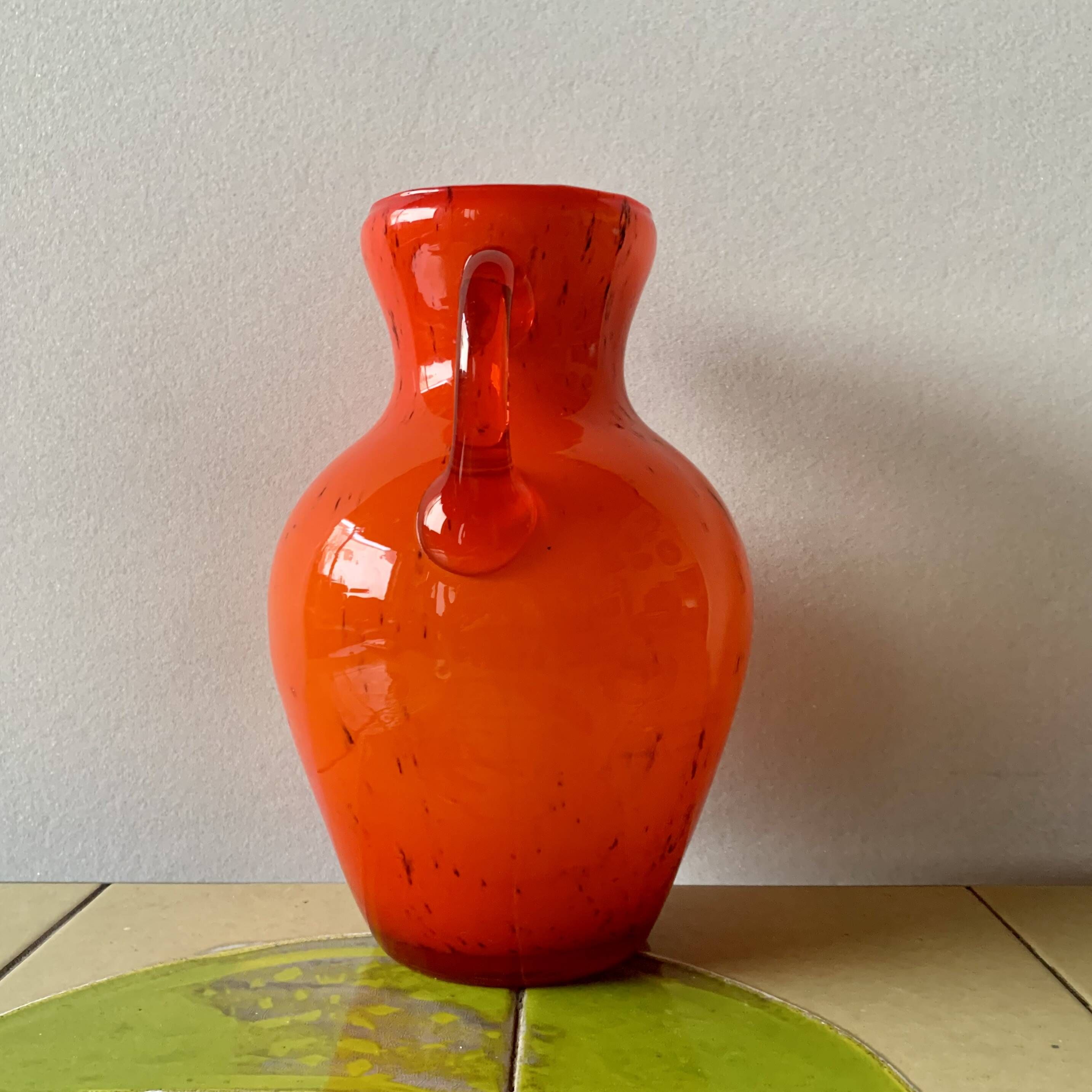 Vintage vase or pitcher in orange blown glass - Made in Italy