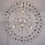 Sciolari chandelier `Ovali` 12 lights, silver with optical crystals, 1970`s ca, Italian, Rewired