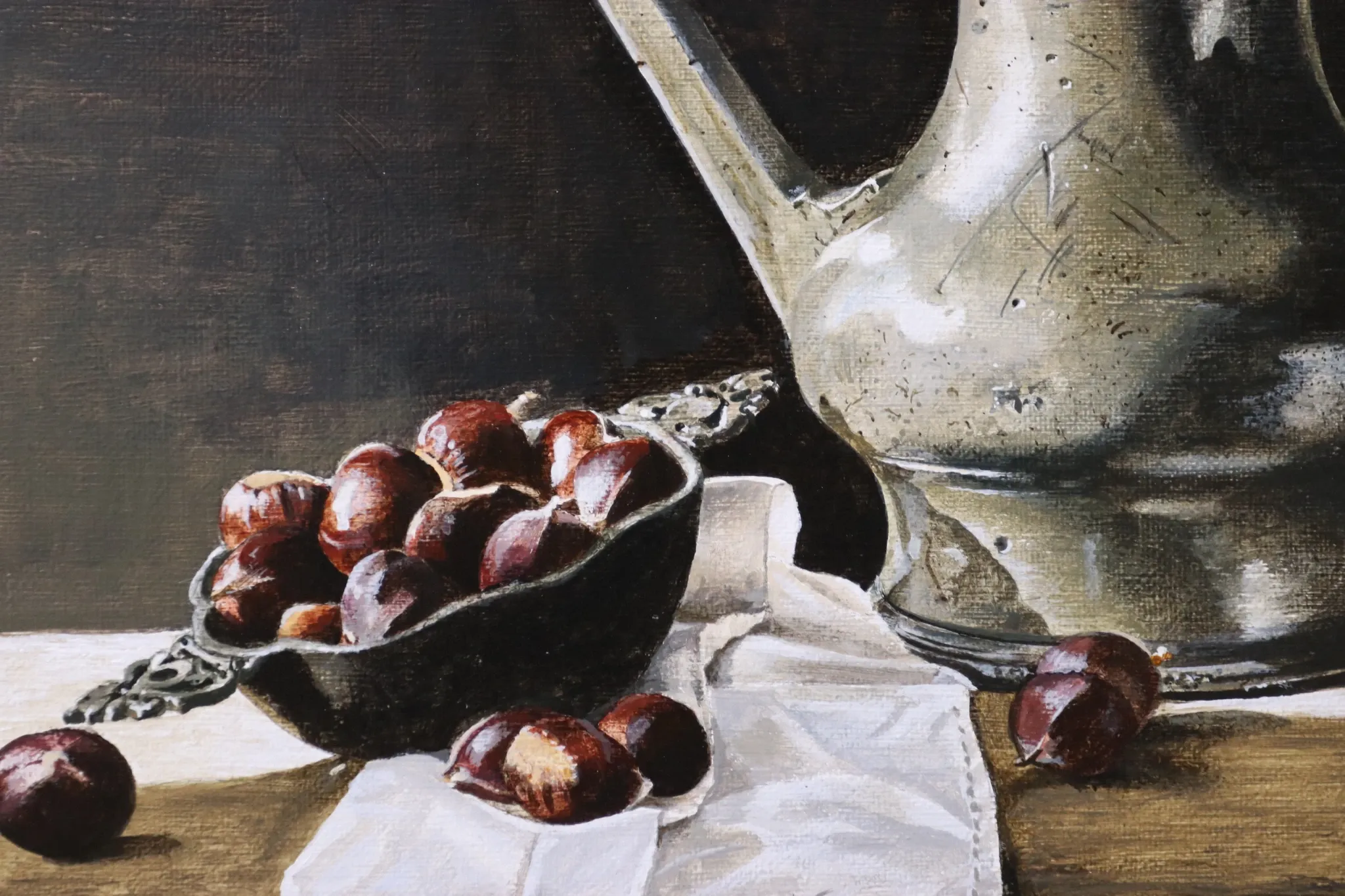 Still life with Jan Steen jug and chestnuts – Marjolein van den Berg
