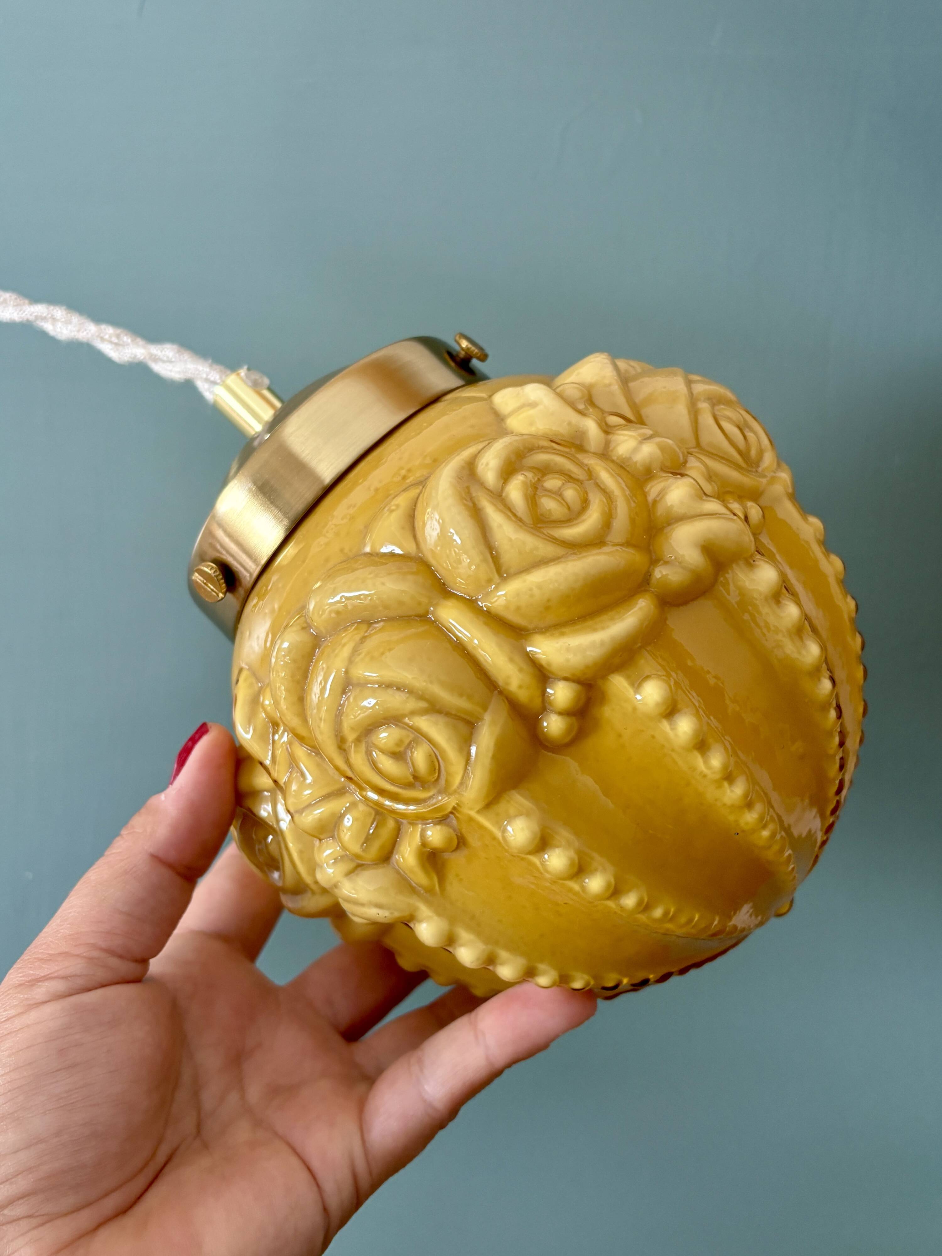 Vintage art deco globe pendant light in ochre opaline