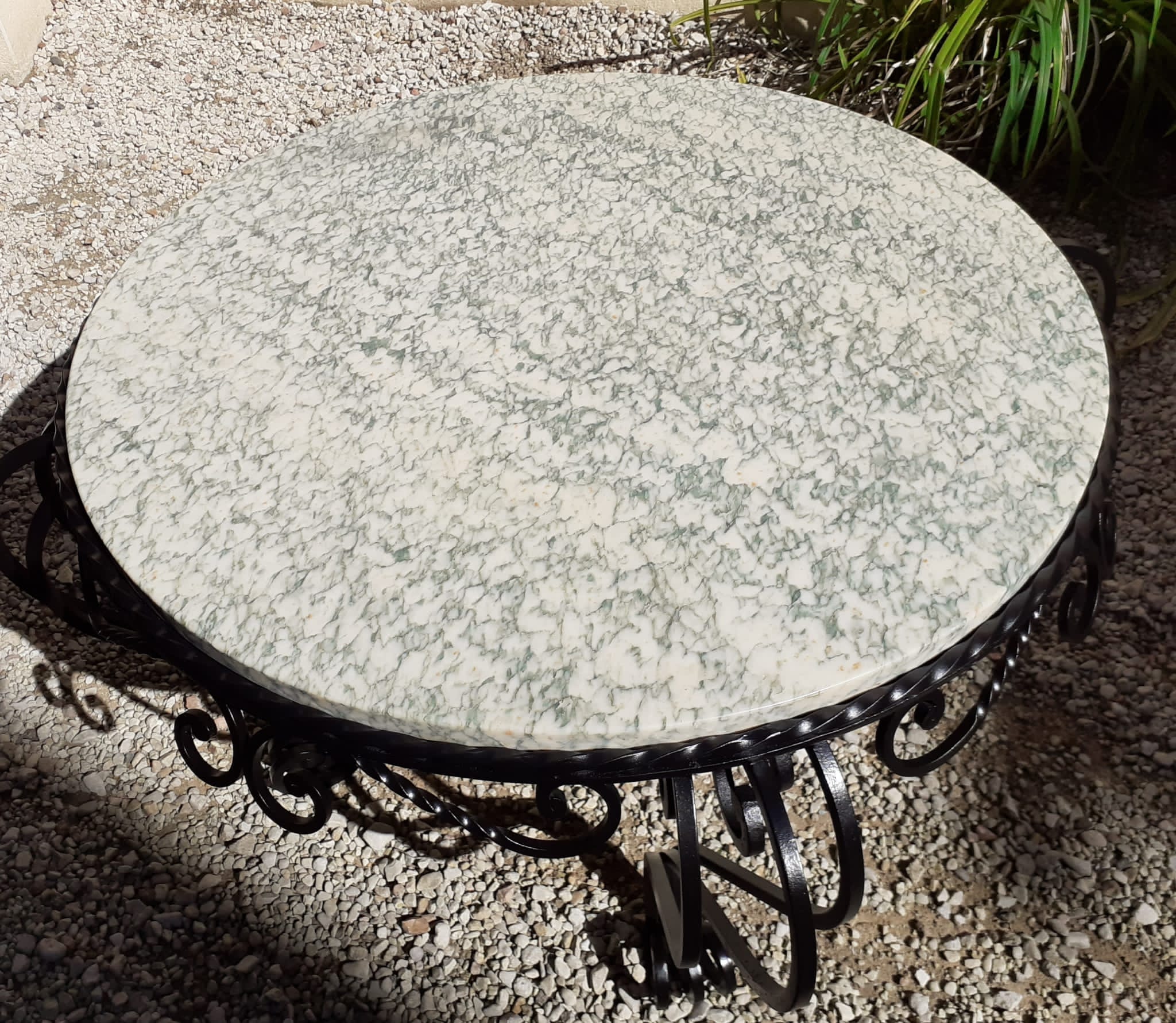 Marble and wrought iron coffee table