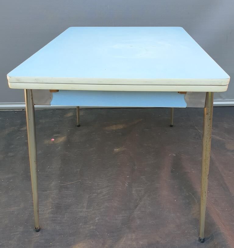 Table Formica MDJ 1960 Blue and Chrome