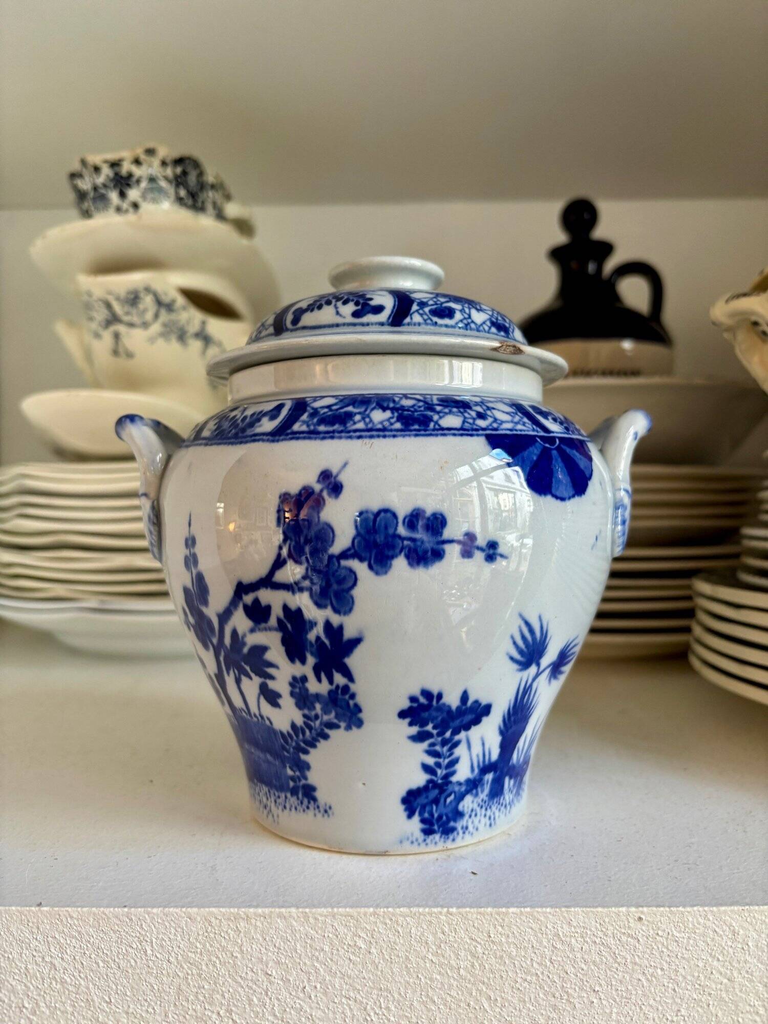 Creil and Montereau sugar pot in blue earthenware, "Japan" service circa 1895